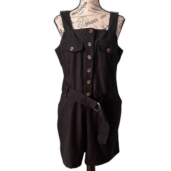 NWT J for Justify Black Front Button Sleeveless Romper with Waist Belt in Size L - Picture 1 of 9